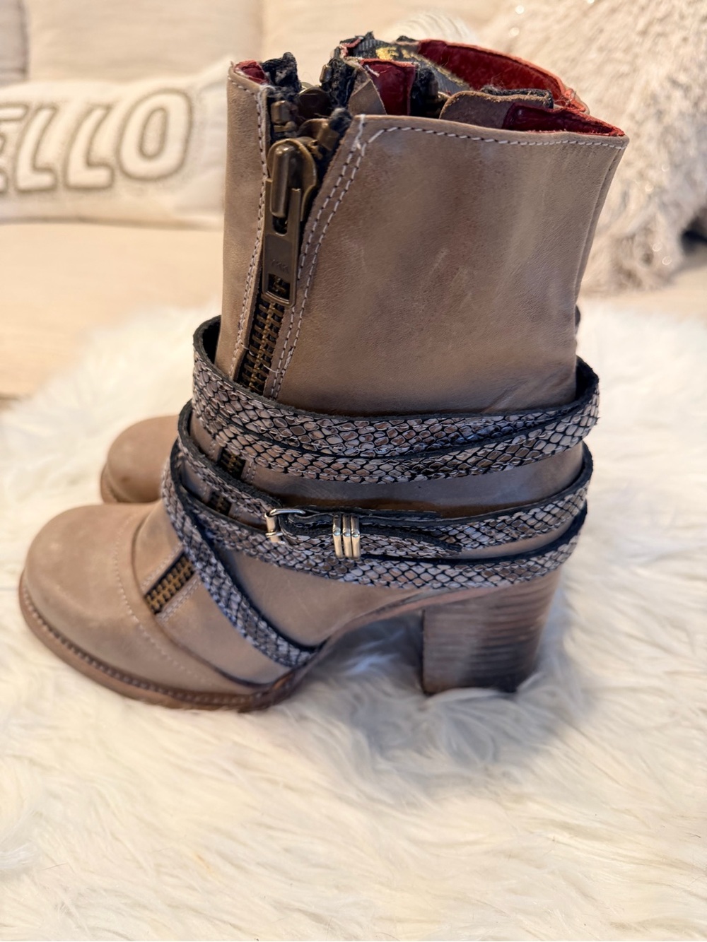 Freebird by Steven Taupe Leather Ankle Boots with Braided Straps. Never worn.